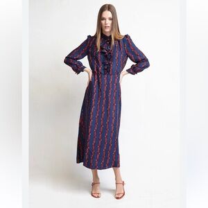 Warm‎ silk size 0 (XS) long sleeve ruffle blue dress